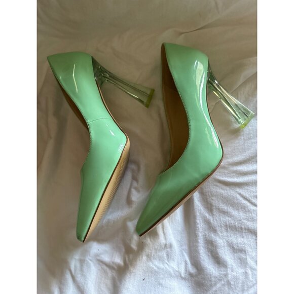 Mint Green Patent Leather Pumps With Clear Flared Heels Size 11 - Picture 4 of 10